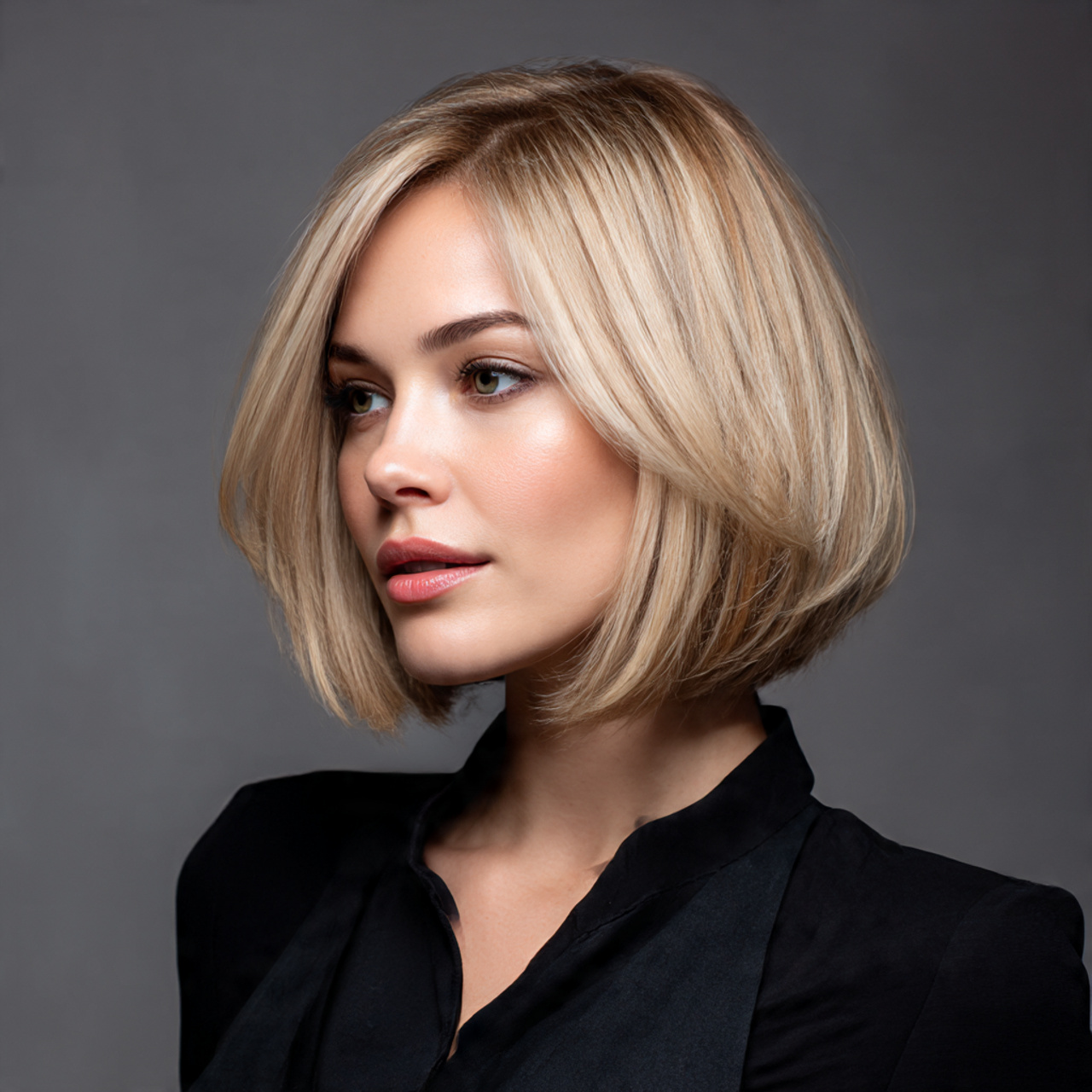 elegant jaw length bob haircut on a blonde