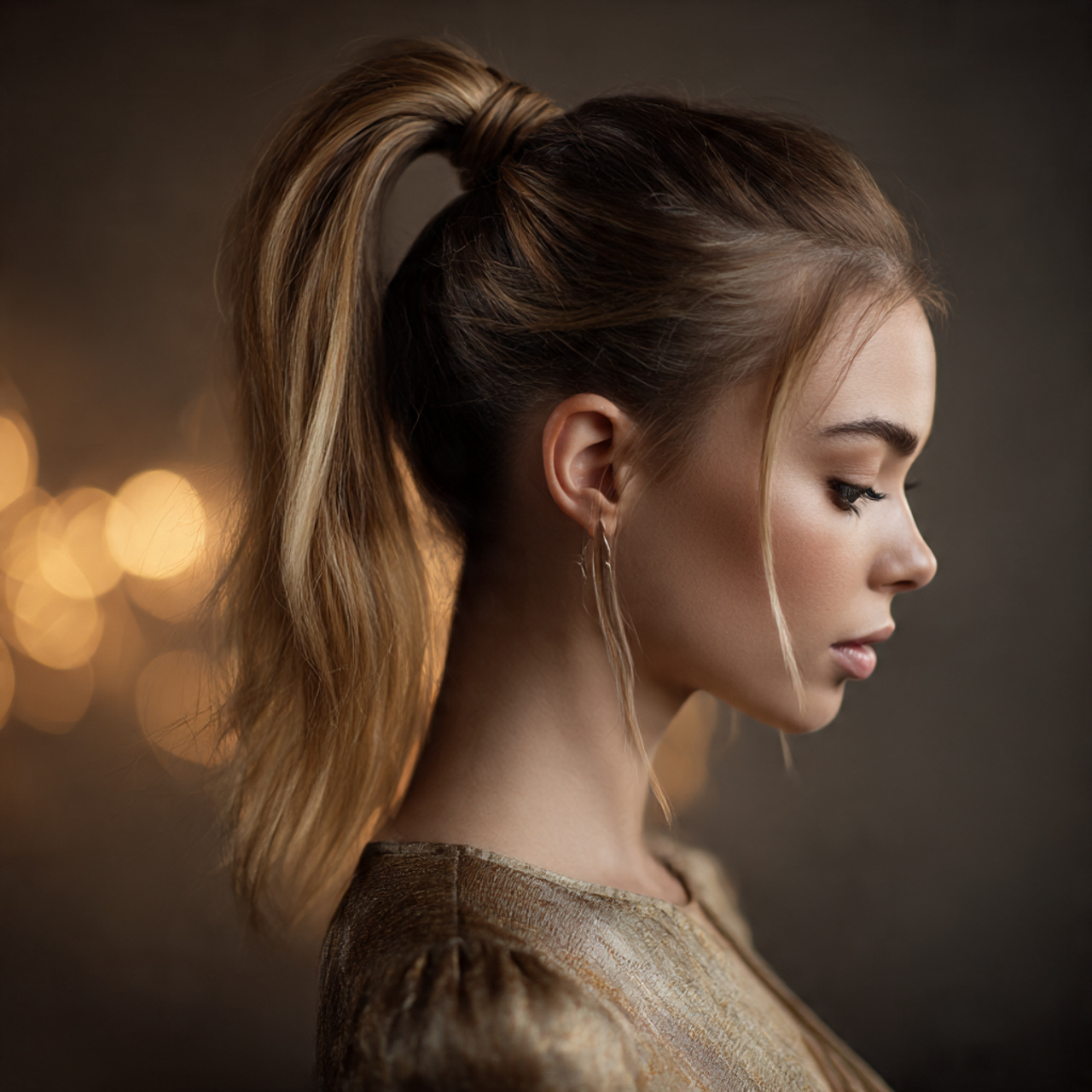 elegant teased crown ponytail on medium length hair