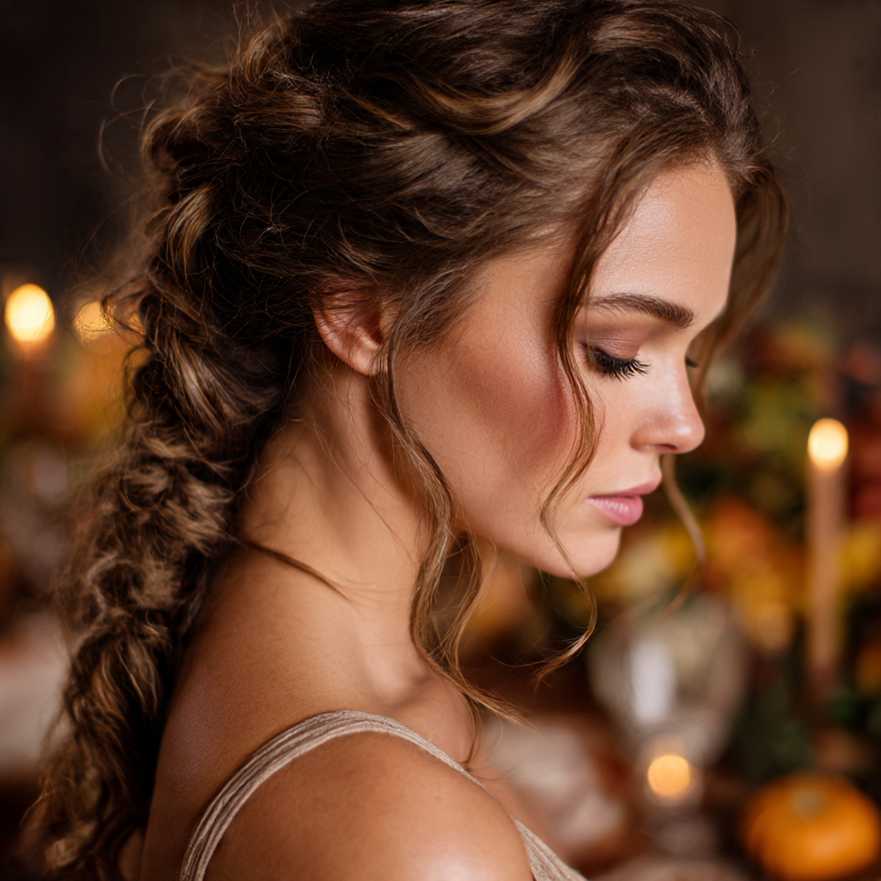 elegant waterfall braid flowing diagonally to one