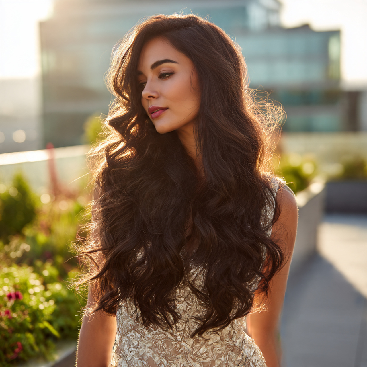 elegant woman with body wave lace frontal