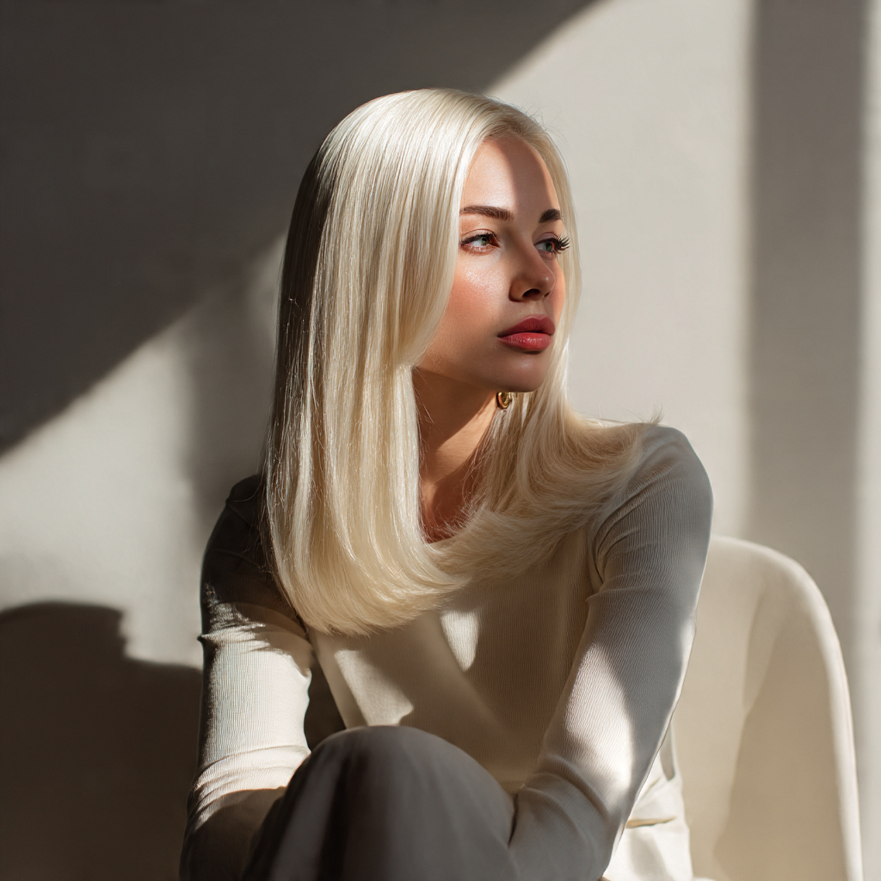 elegant woman with smooth creamy vanilla blonde