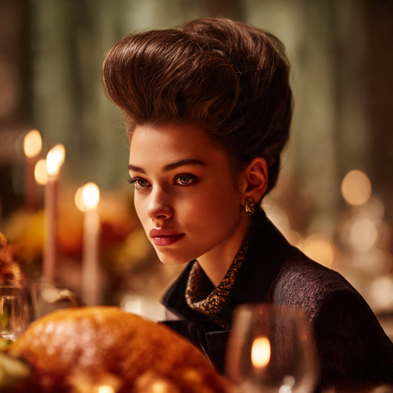 elegant woman with voluminous pompadour lift in