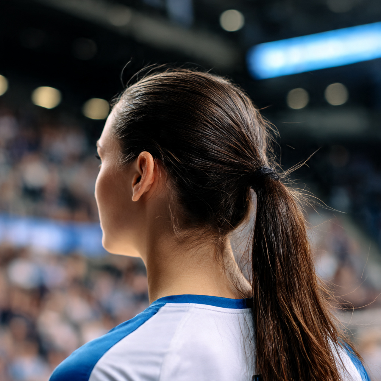 female athlete during a volleyball match hair