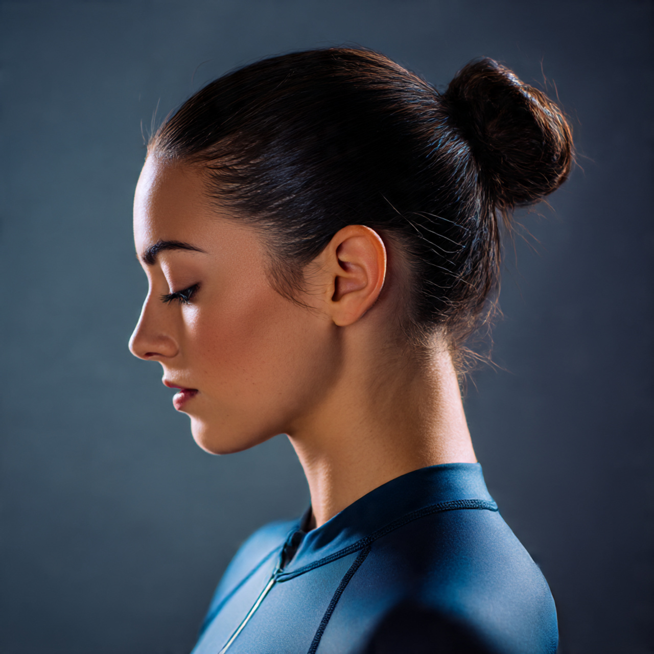 female volleyball athlete preparing to serve hair