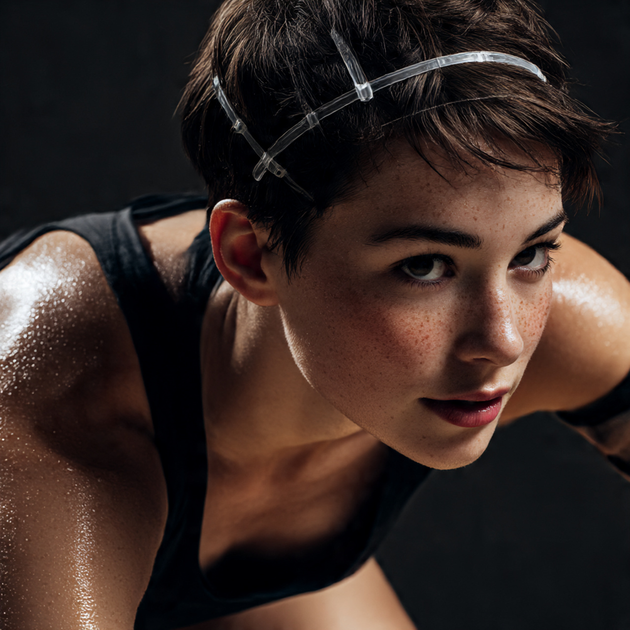 female volleyball athlete with short hair pinned