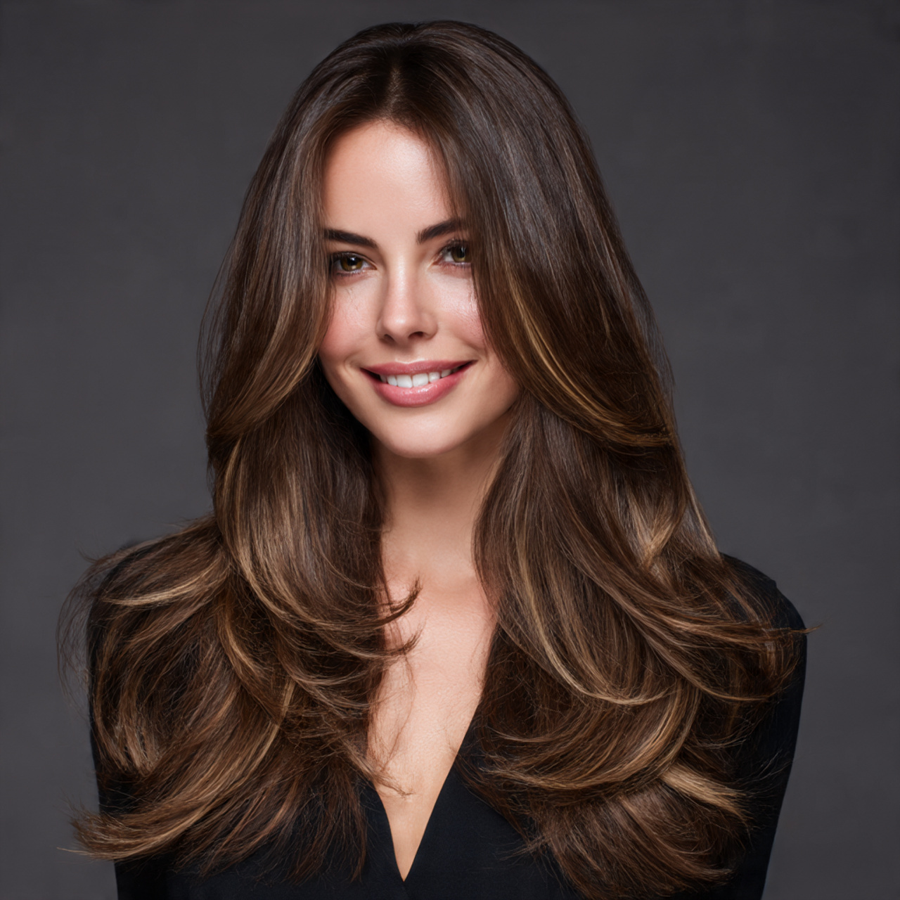 front facing beauty portrait long flowy layers framing