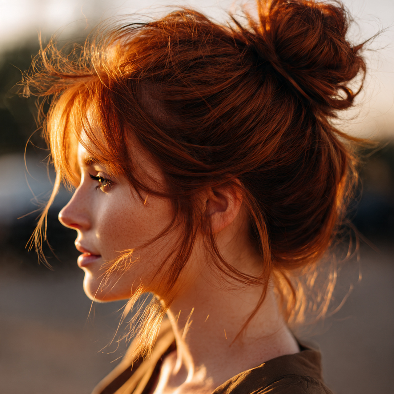 ginger wolf cut styled in a half up