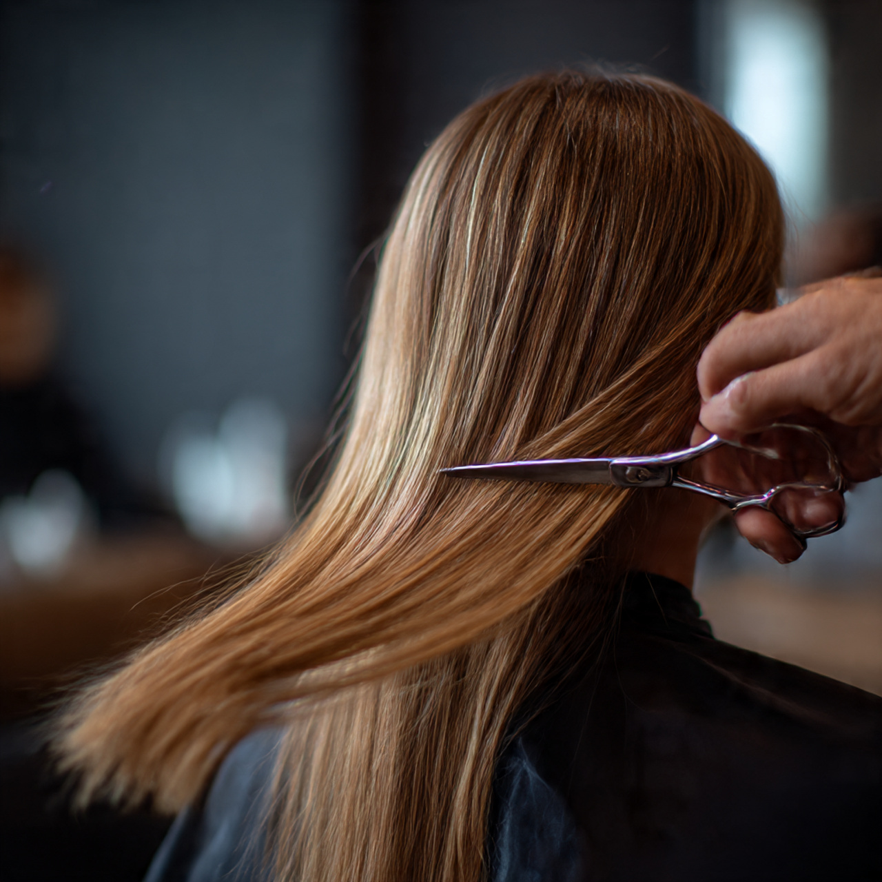 hairstylist removing bulk from the nape area