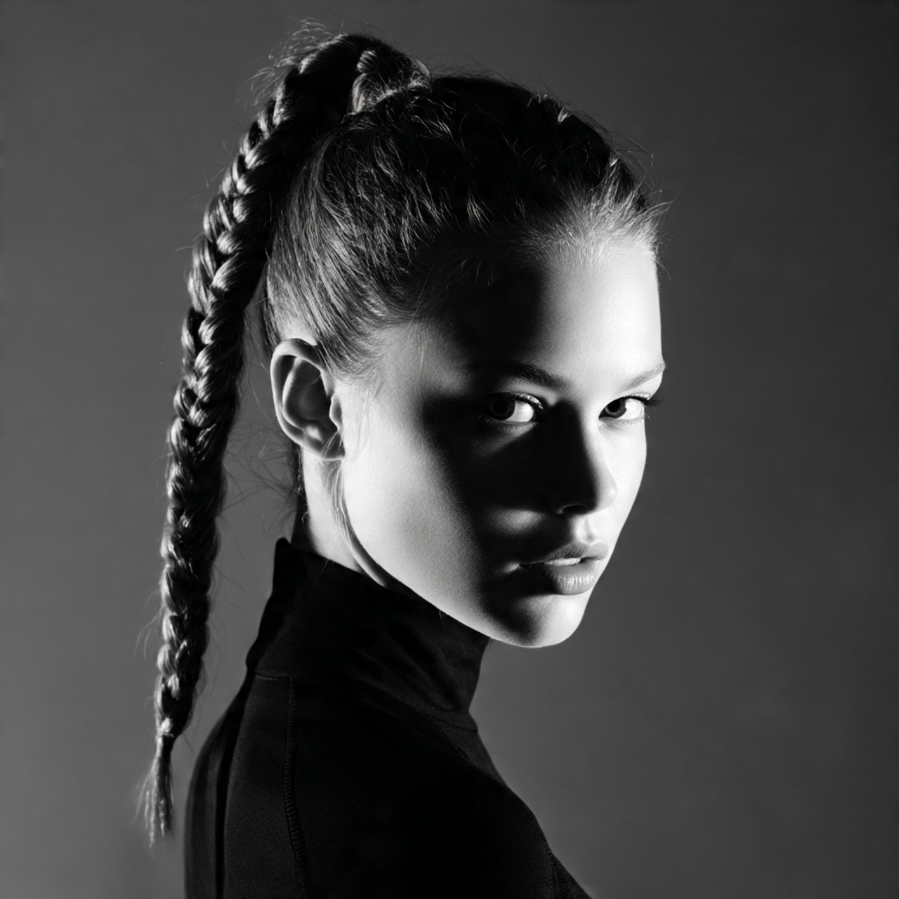 high ponytail twisted into a rope braid