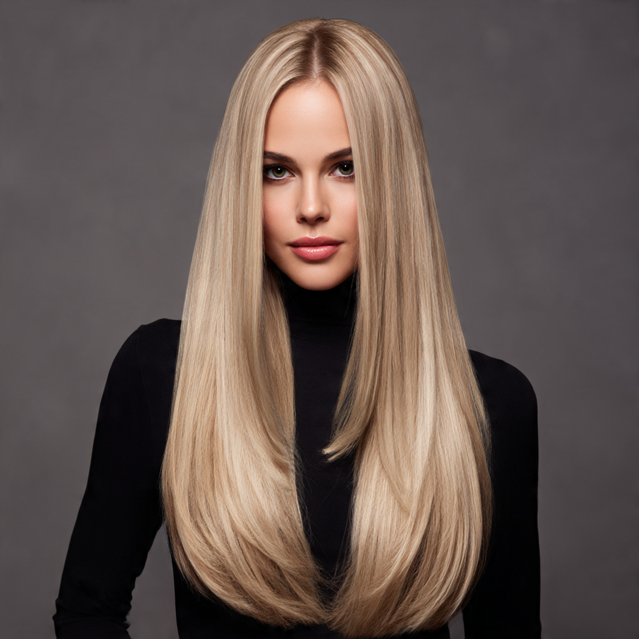 long blonde hair one length cut with a