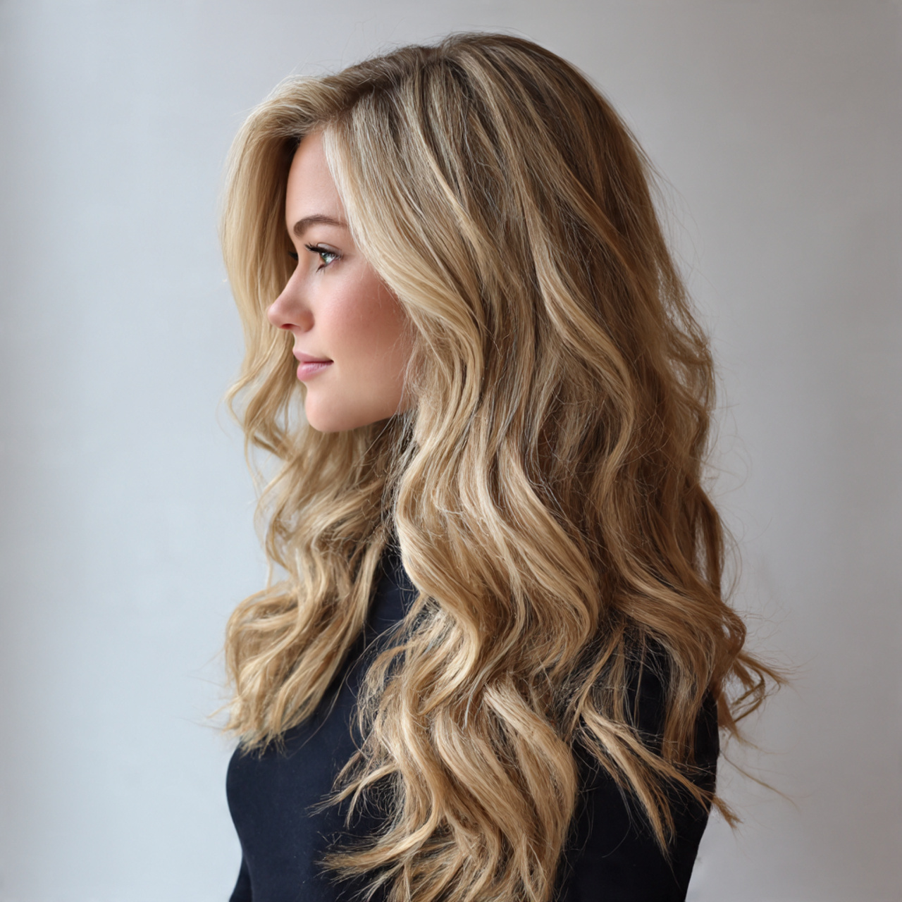 long blonde hair with layered waves dimensional