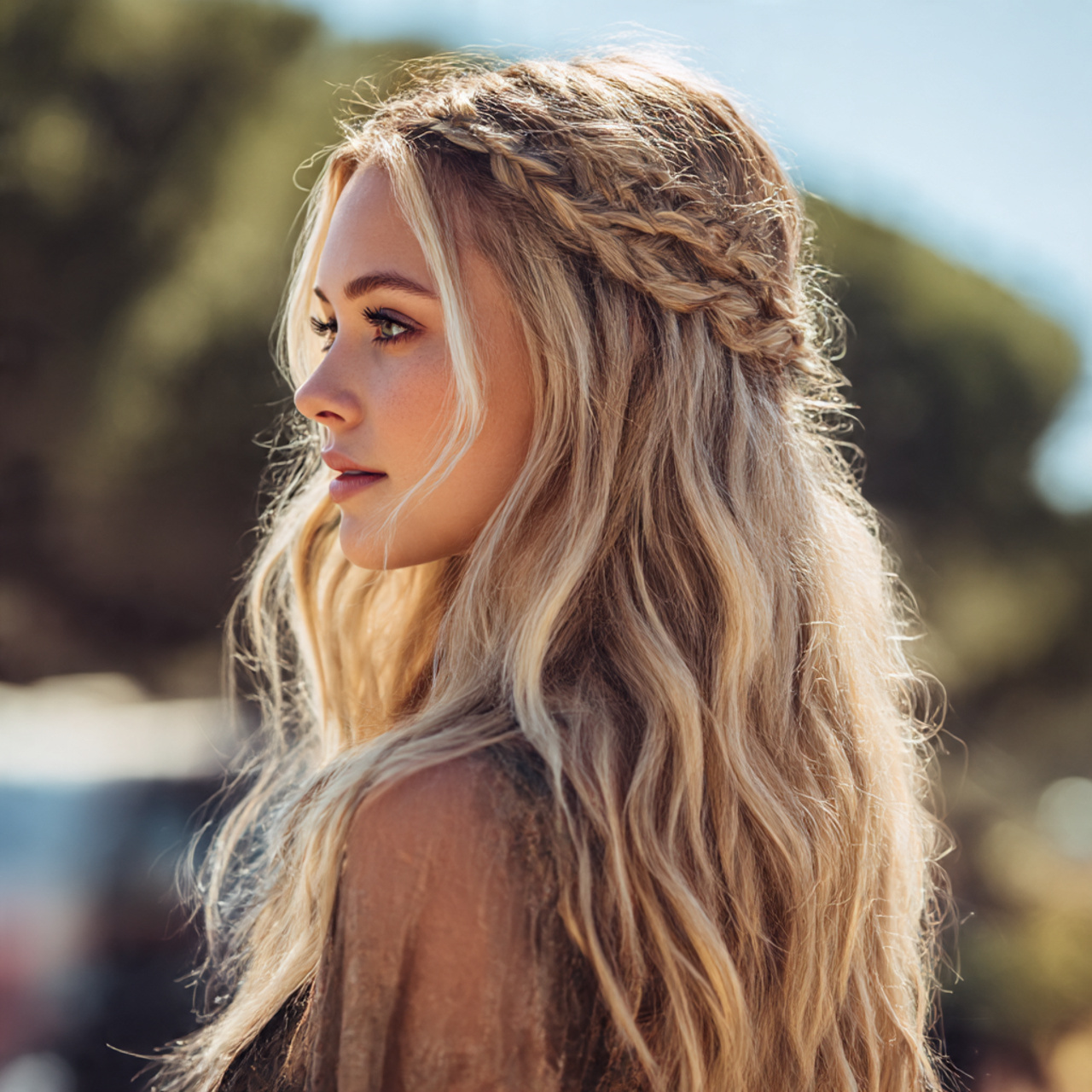 long layered blonde hair with delicate braids