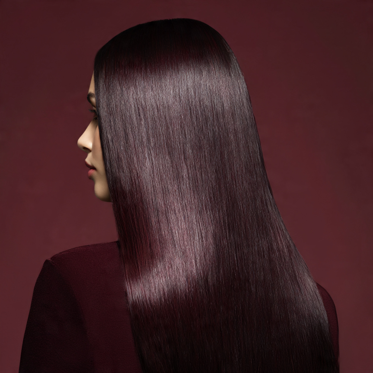 long sleek hair in dramatic black cherry
