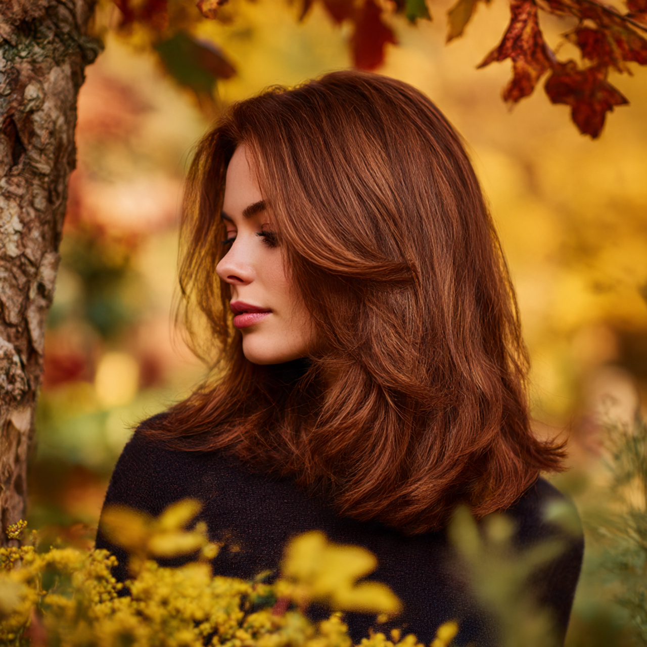 medium length hair in rich multi tonal deep chestnut