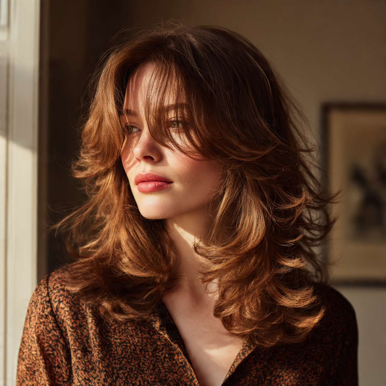 medium length hair with voluminous layers styled loosely