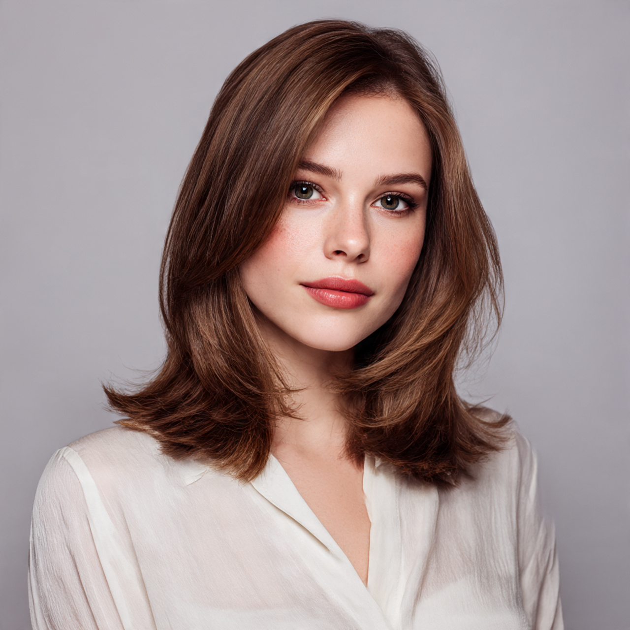 medium length haircut with precise angled layers that