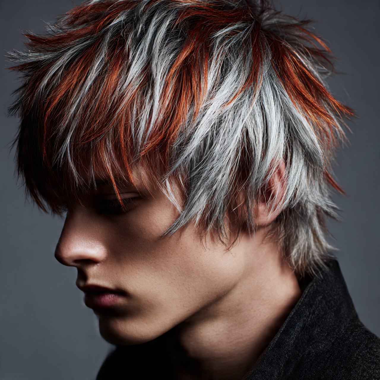 men s wolf cut with bold high contrast hair