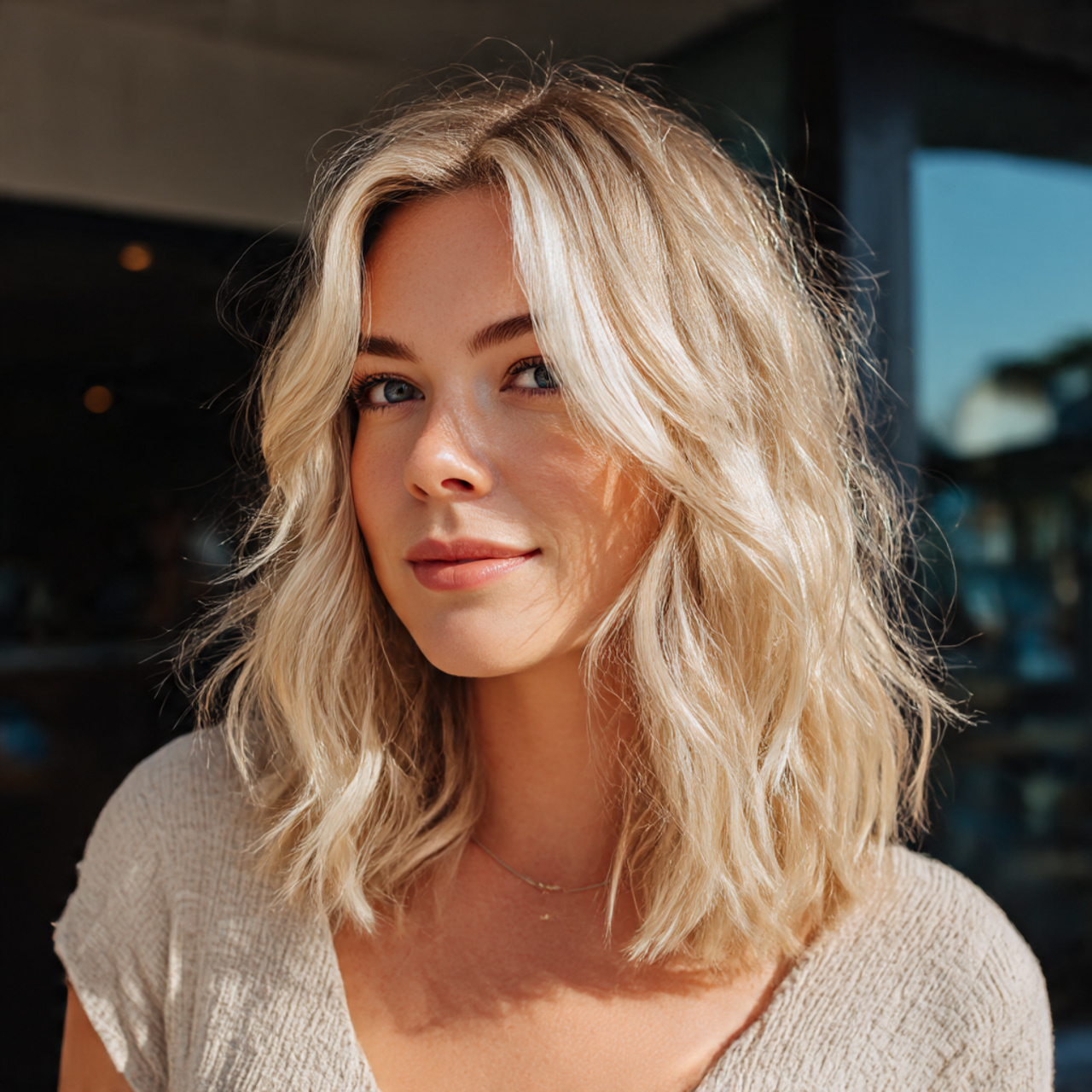 mid length blonde hair styled in effortless beachy