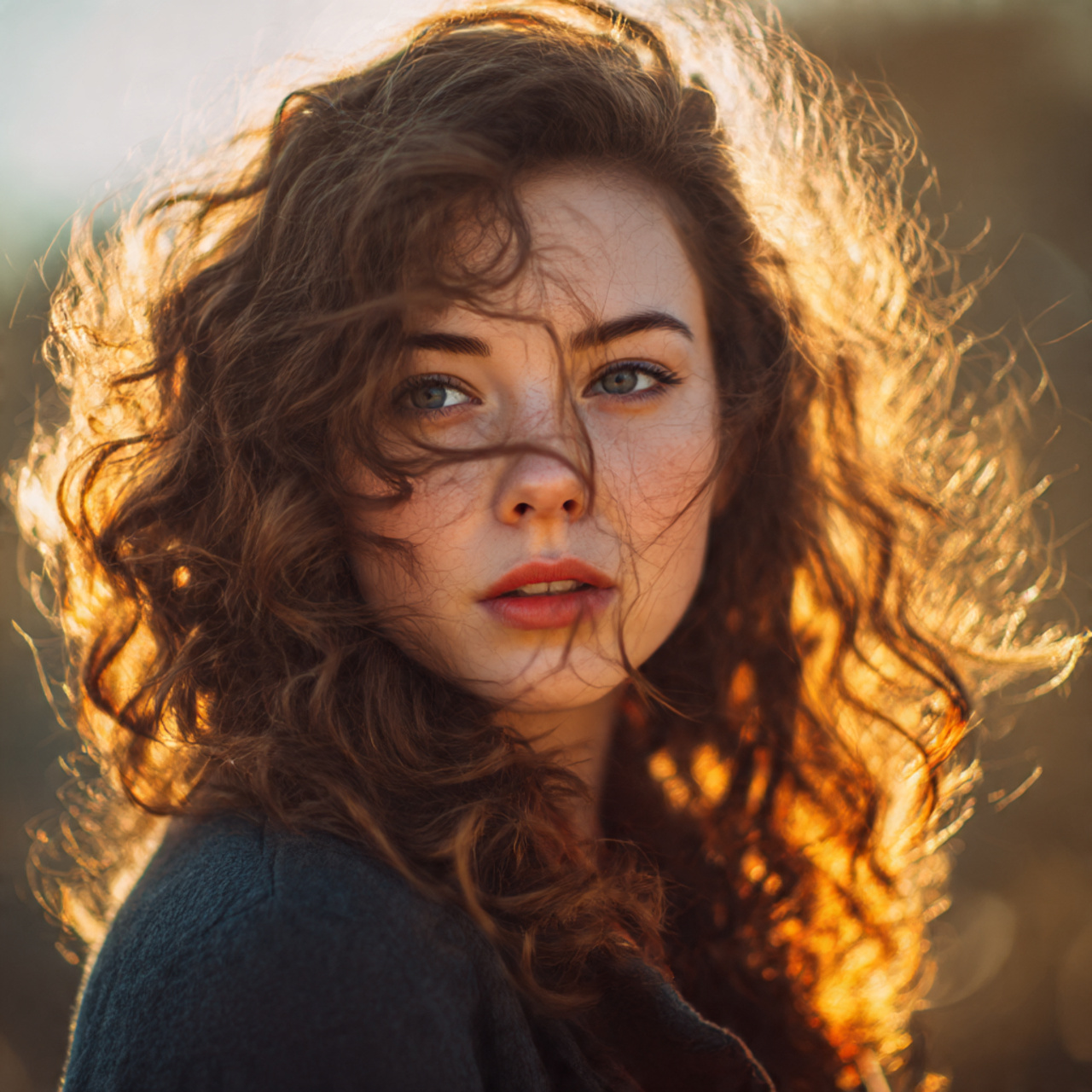 model with natural wavy curly calico hair curls