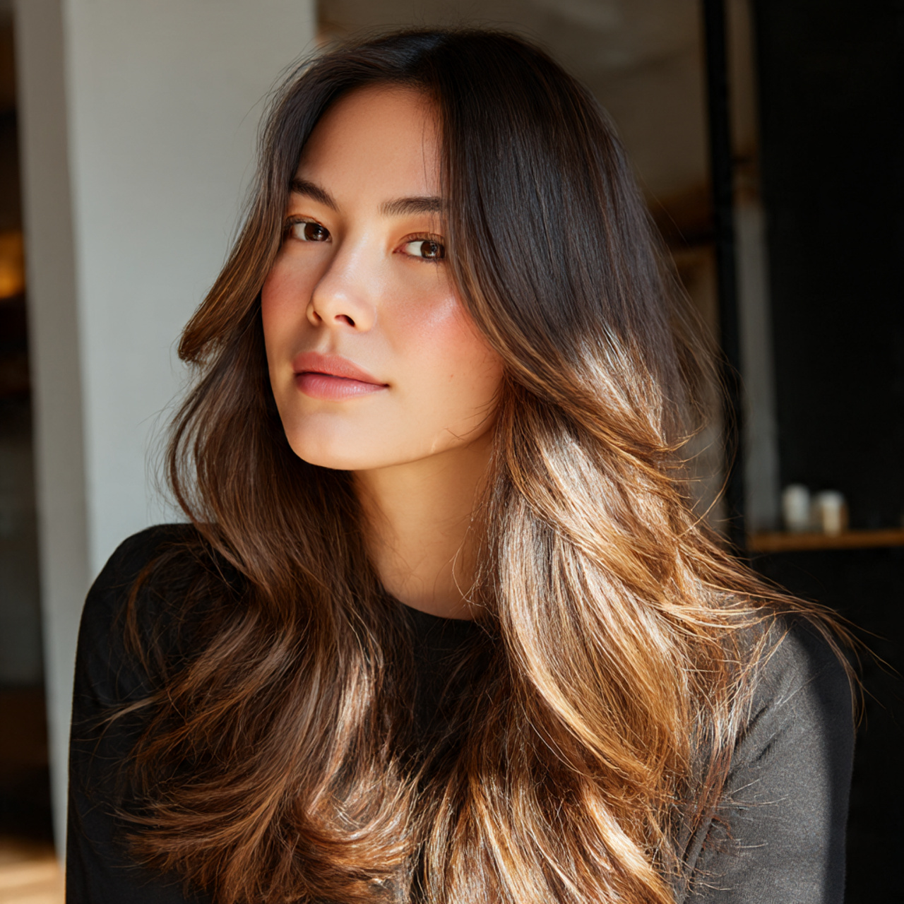 natural california brunette root melt color on an