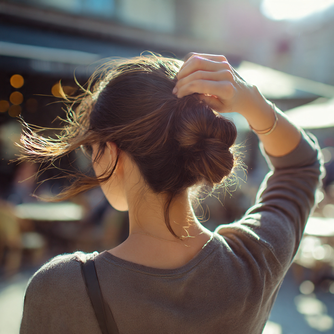natural outdoor shot of a woman quickly