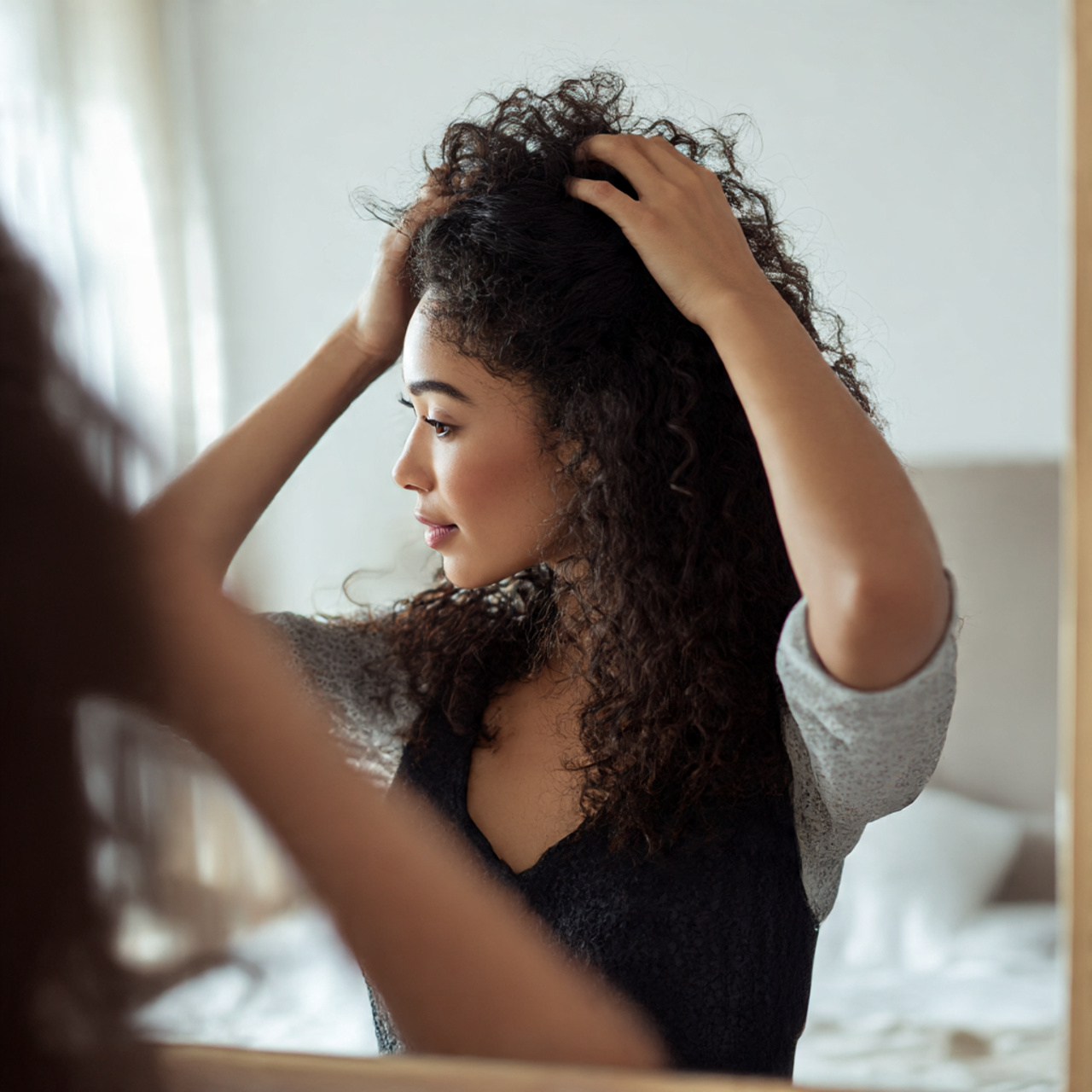 over the shoulder view of a woman adjusting her