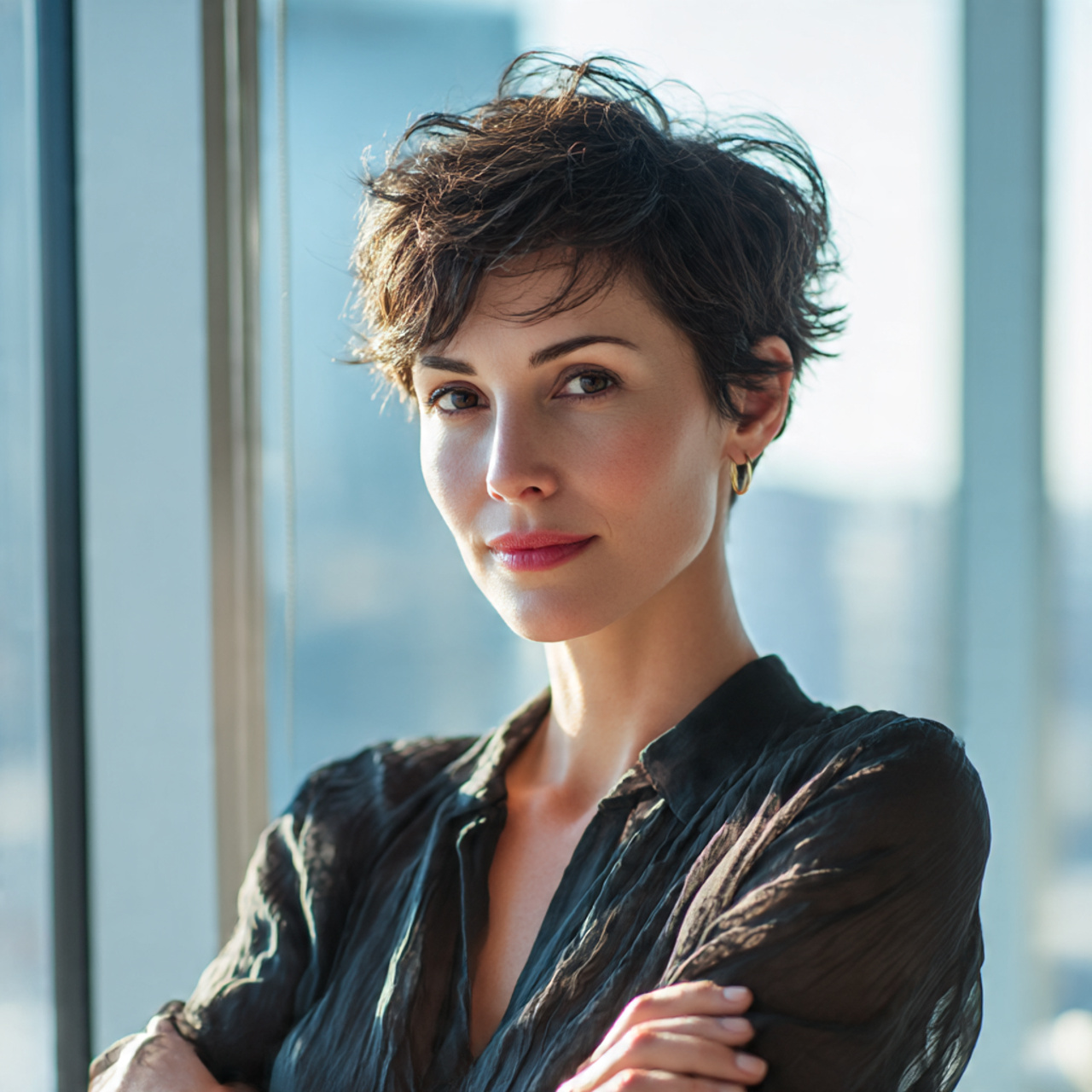 photorealistic image of a confident businesswoman with