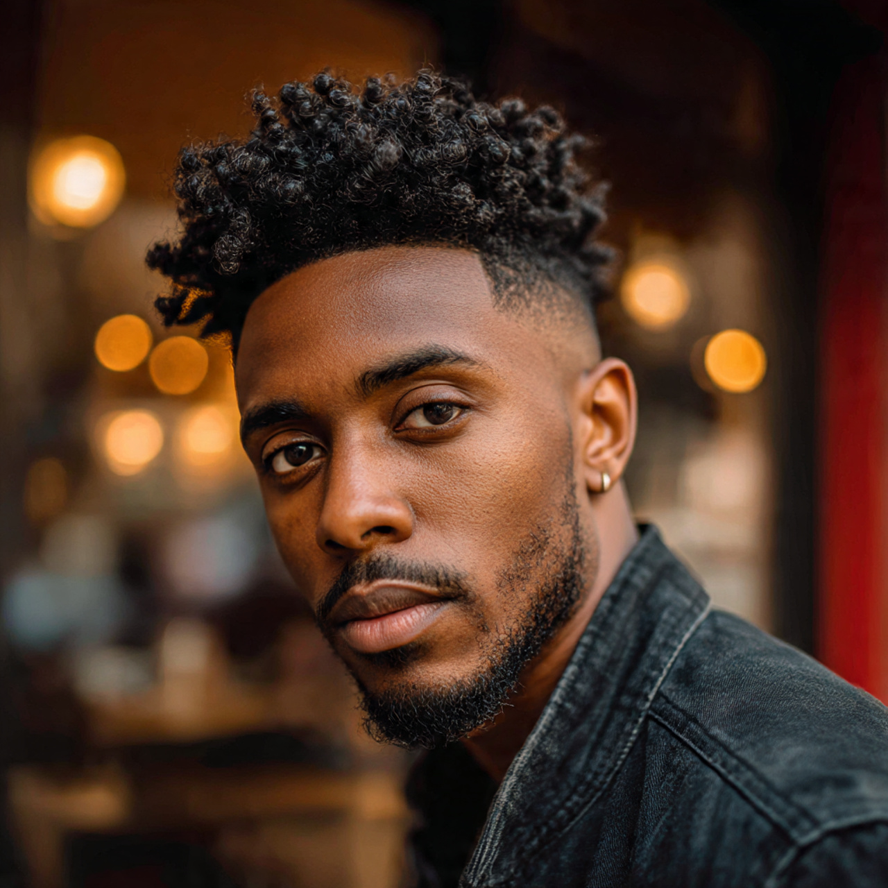 portrait of a confident man showcasing afro