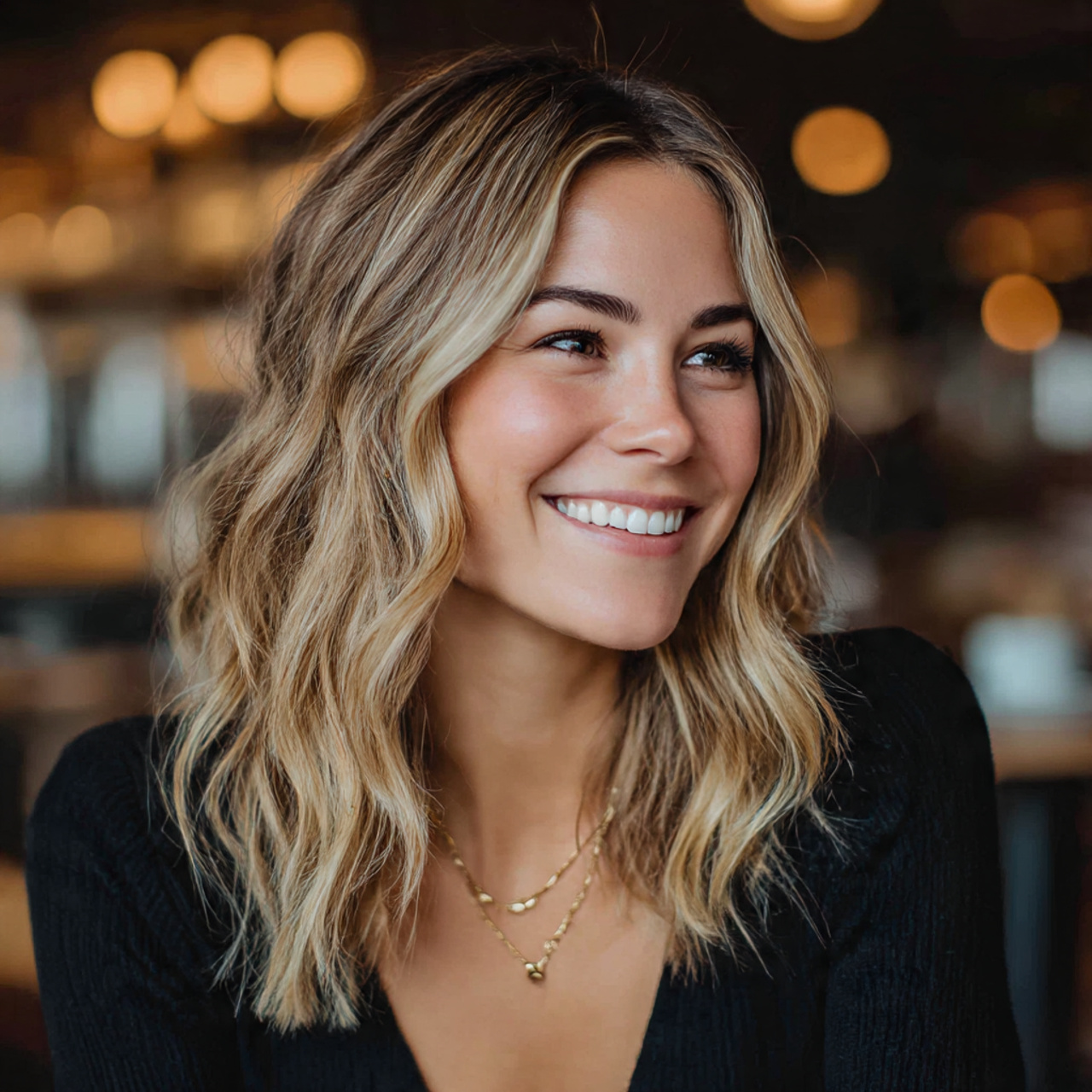 portrait of a smiling woman with medium length