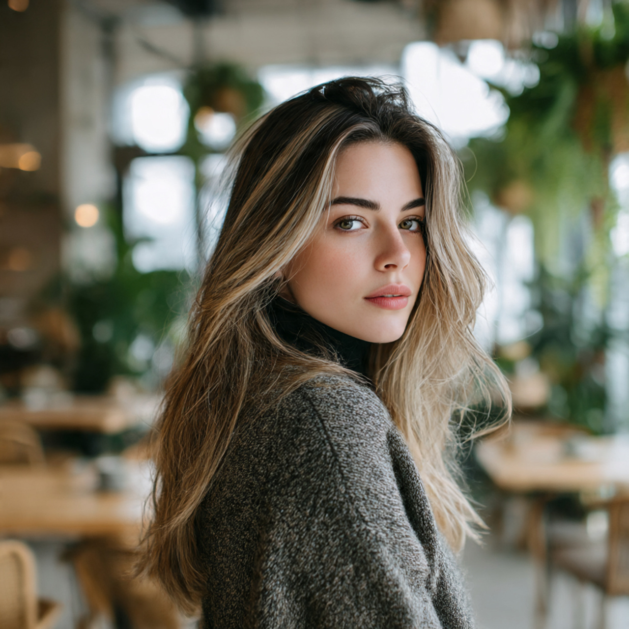 portrait of a woman with streaky hair