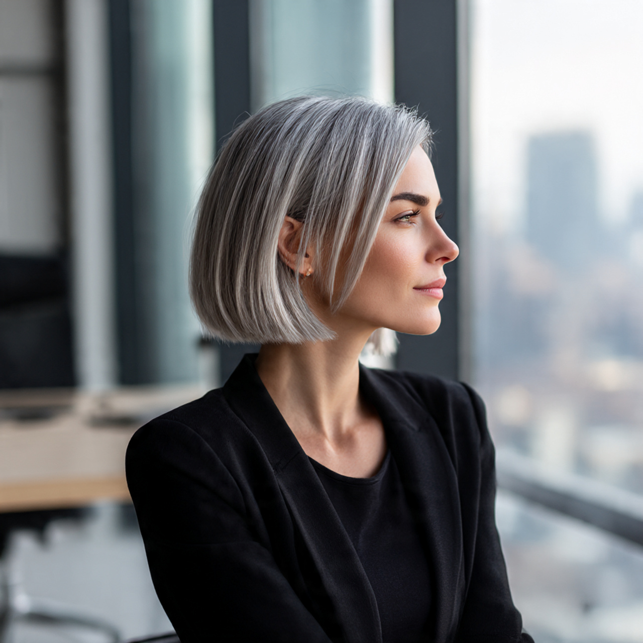 professional looking woman with a sleek grey bob
