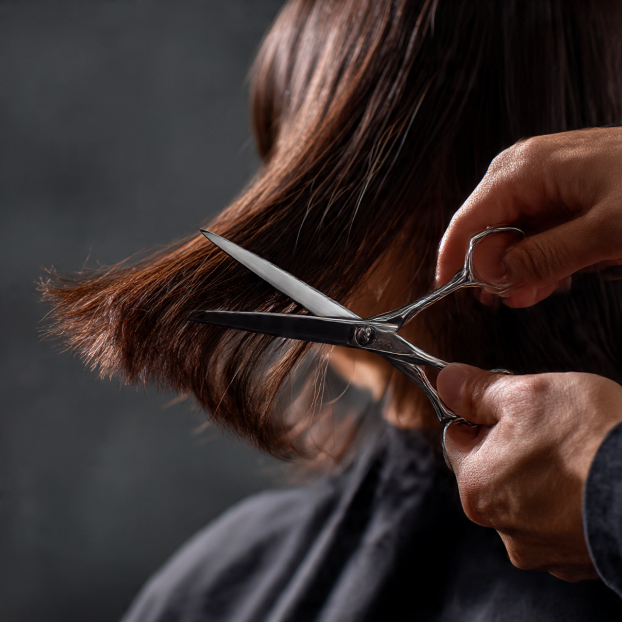professional salon scene hairstylist using professional shears