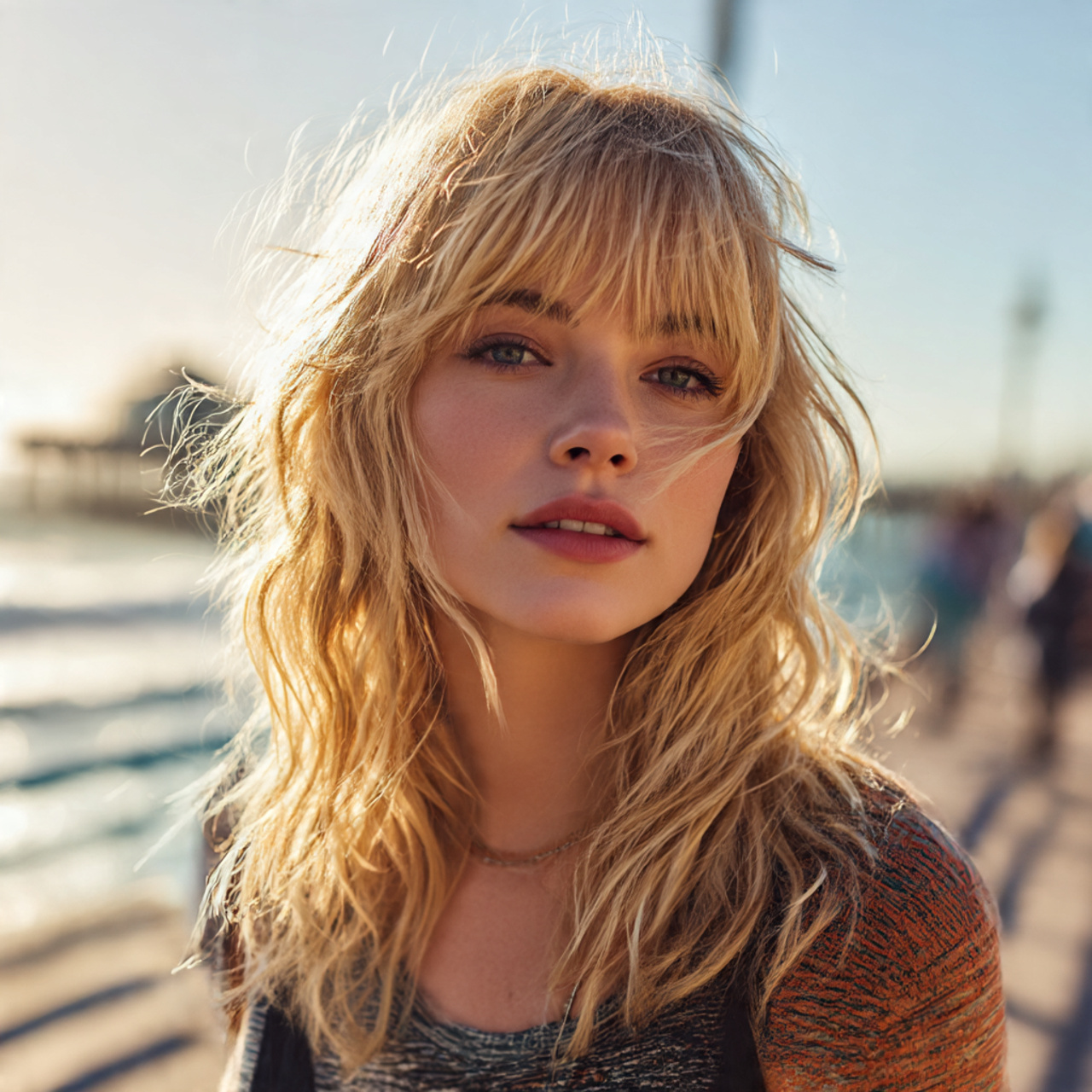Blonde Wolf Cut with Bangs: 15 Stunning Hair Ideas You Need to Try 12 realistic close up of a model with a