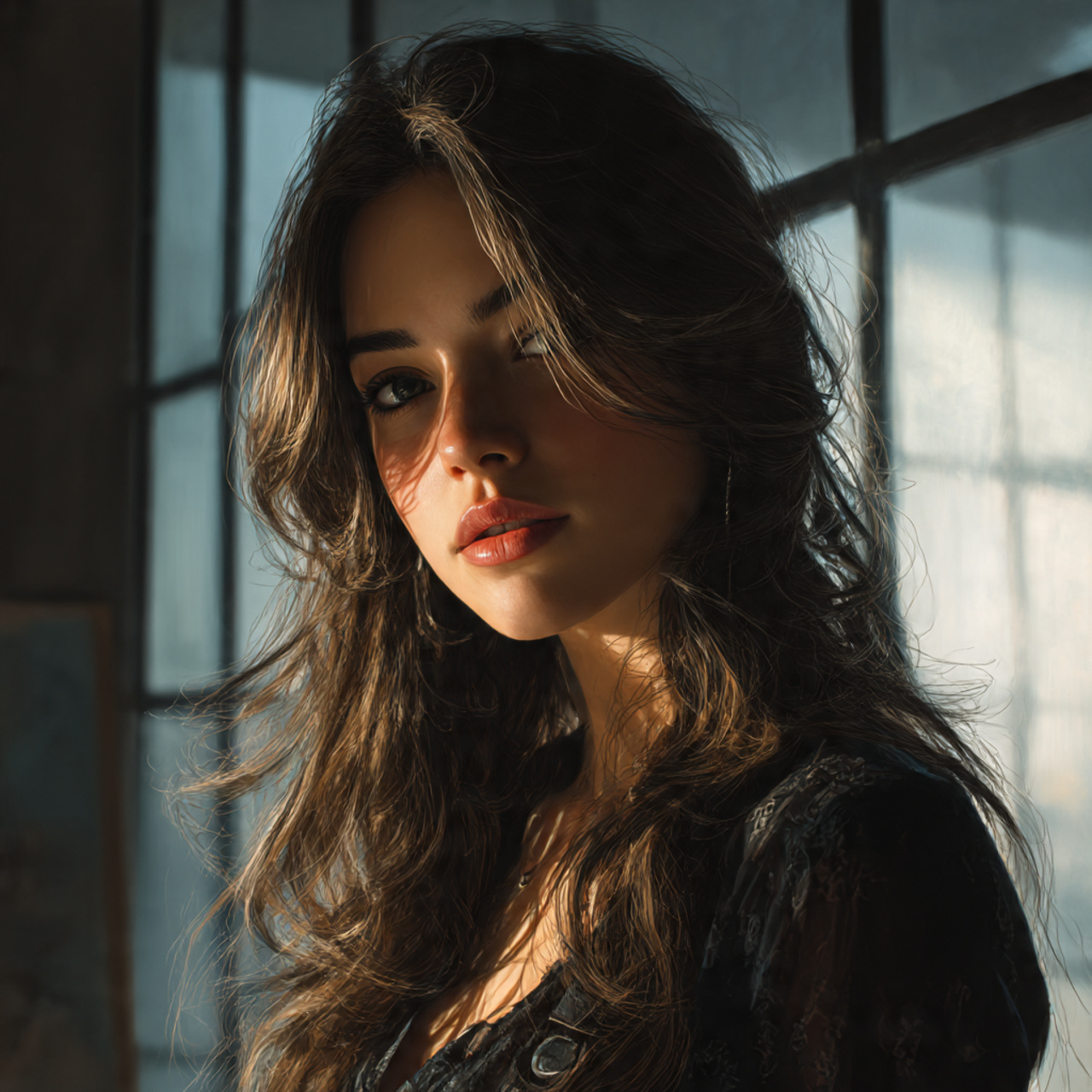 realistic close up of a woman with long