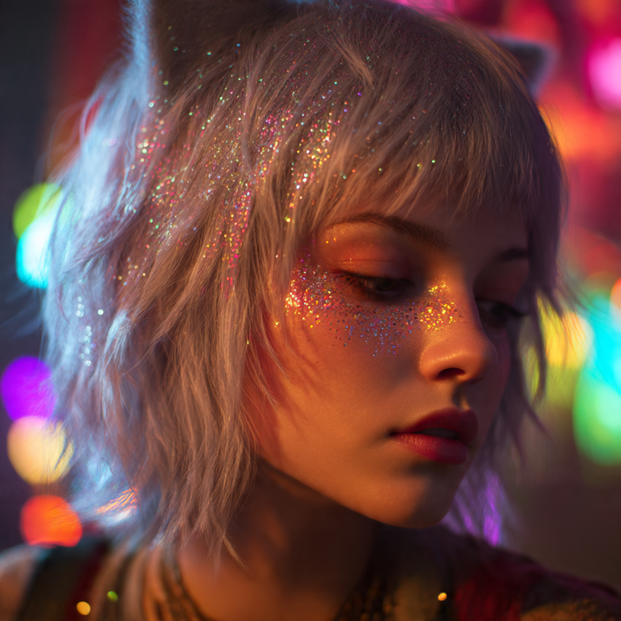 realistic close up of a young woman with