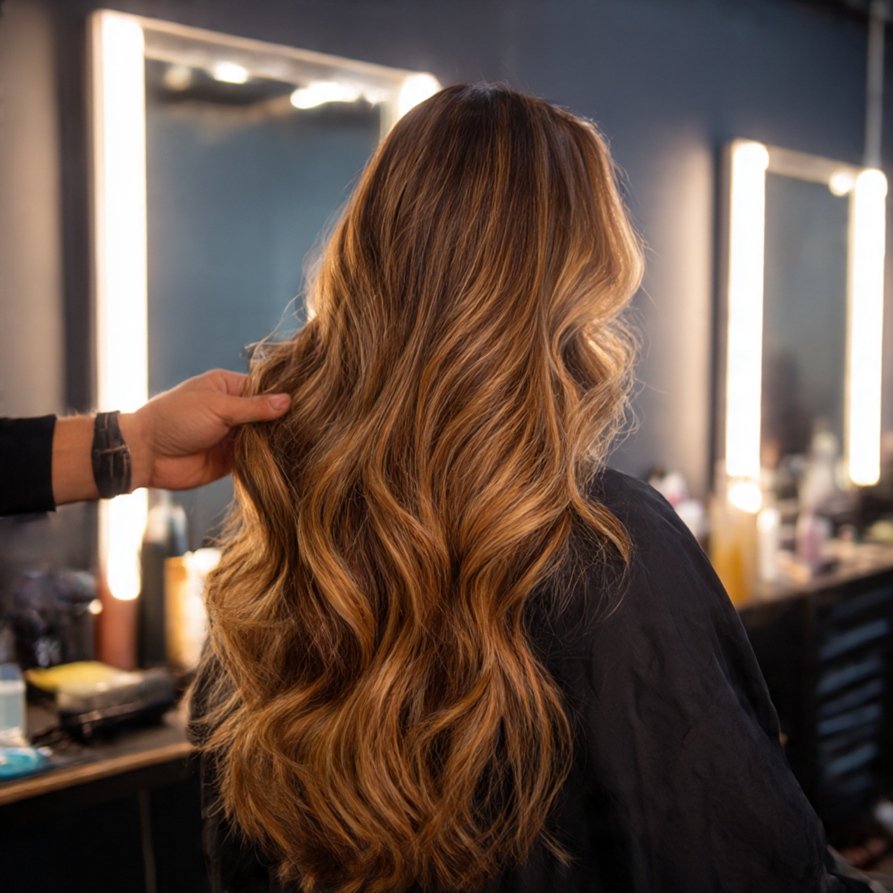 realistic image of a hairstylist applying balayage