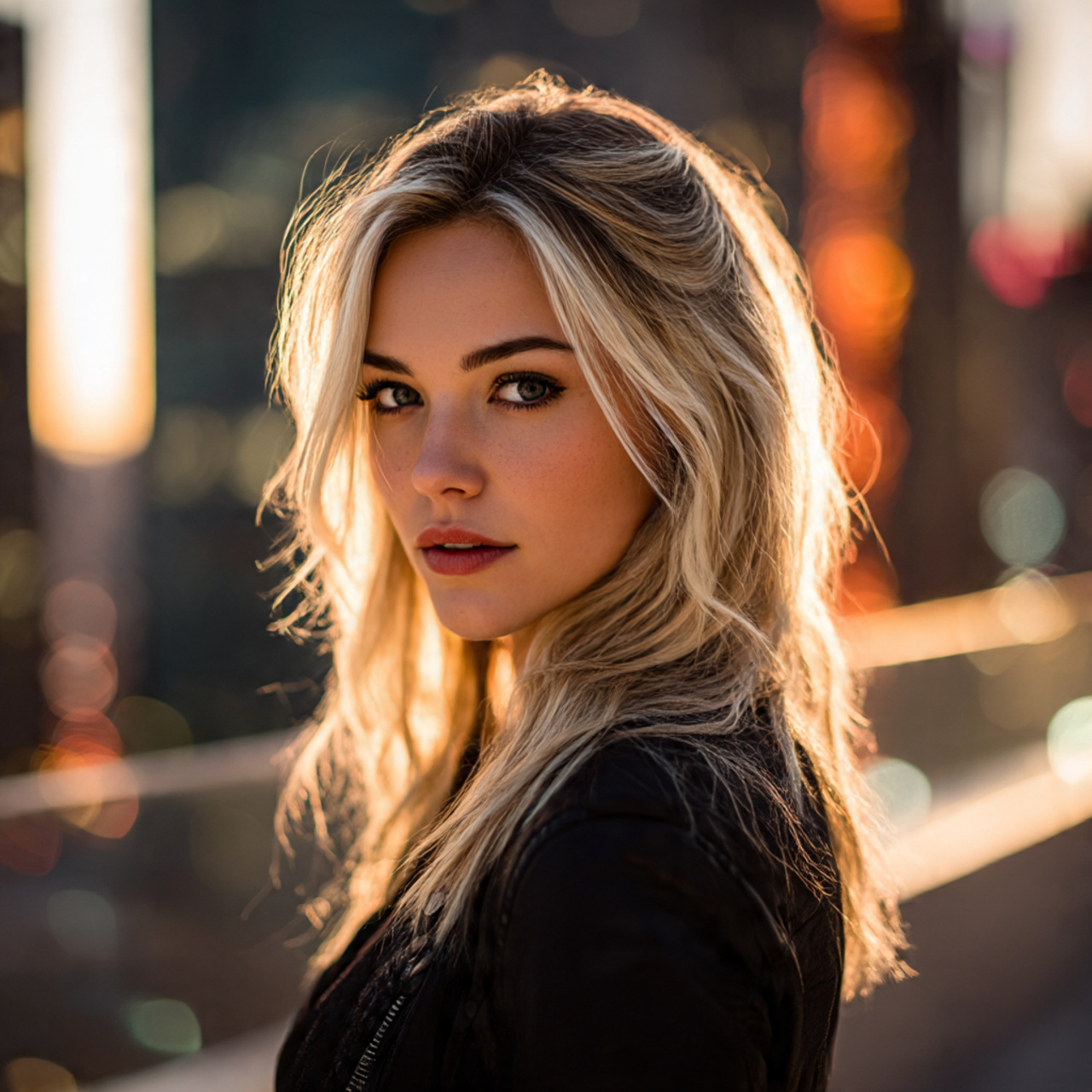 realistic portrait featuring high contrast money piece highlights