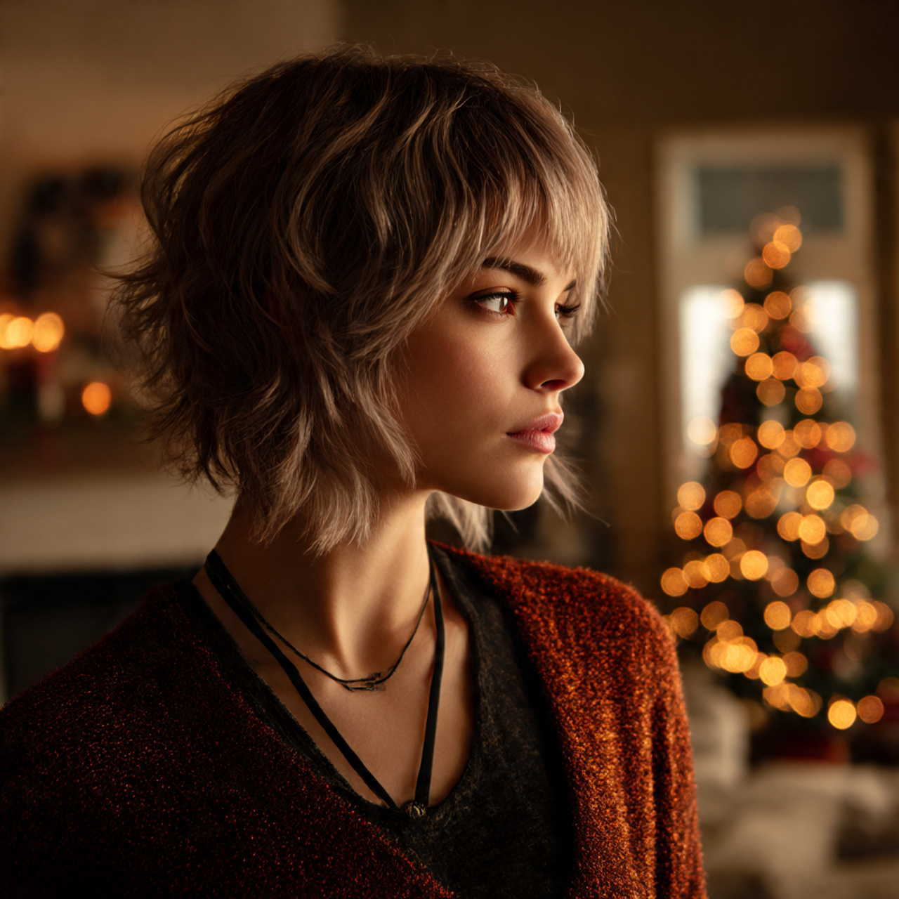 27 Wolf Cut for the Holidays Ideas: The Ultimate Guide 16 realistic portrait of a stylish woman with