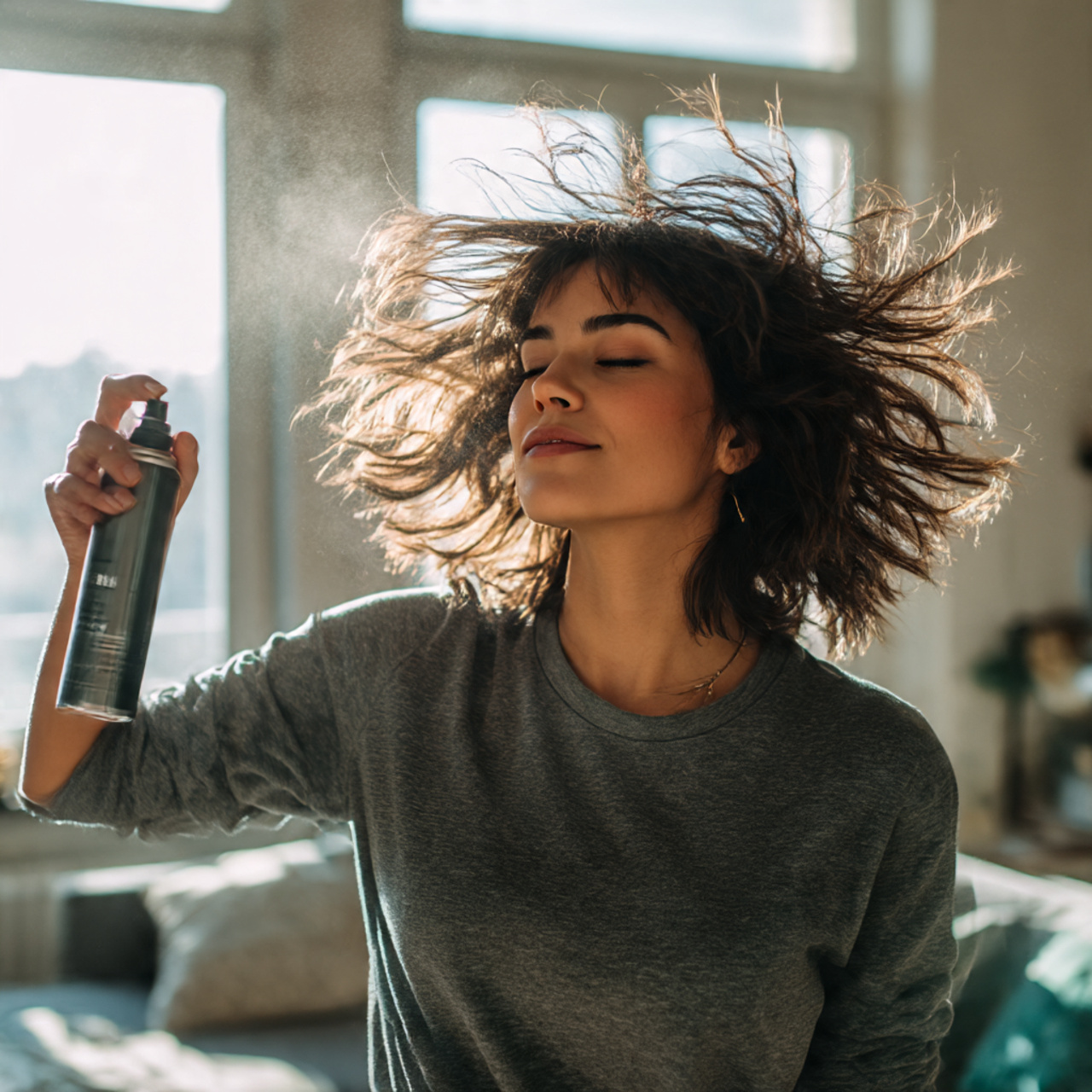 realistic scene of a stylish woman flipping