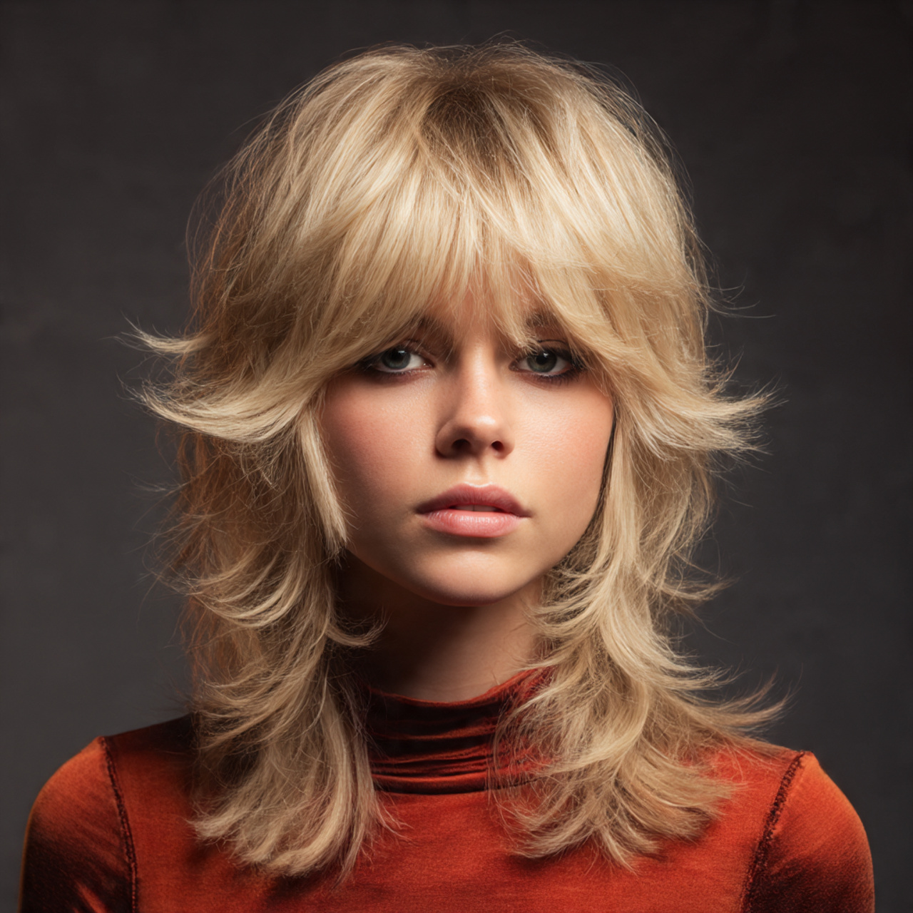 retro inspired 70s shag haircut on blonde hair