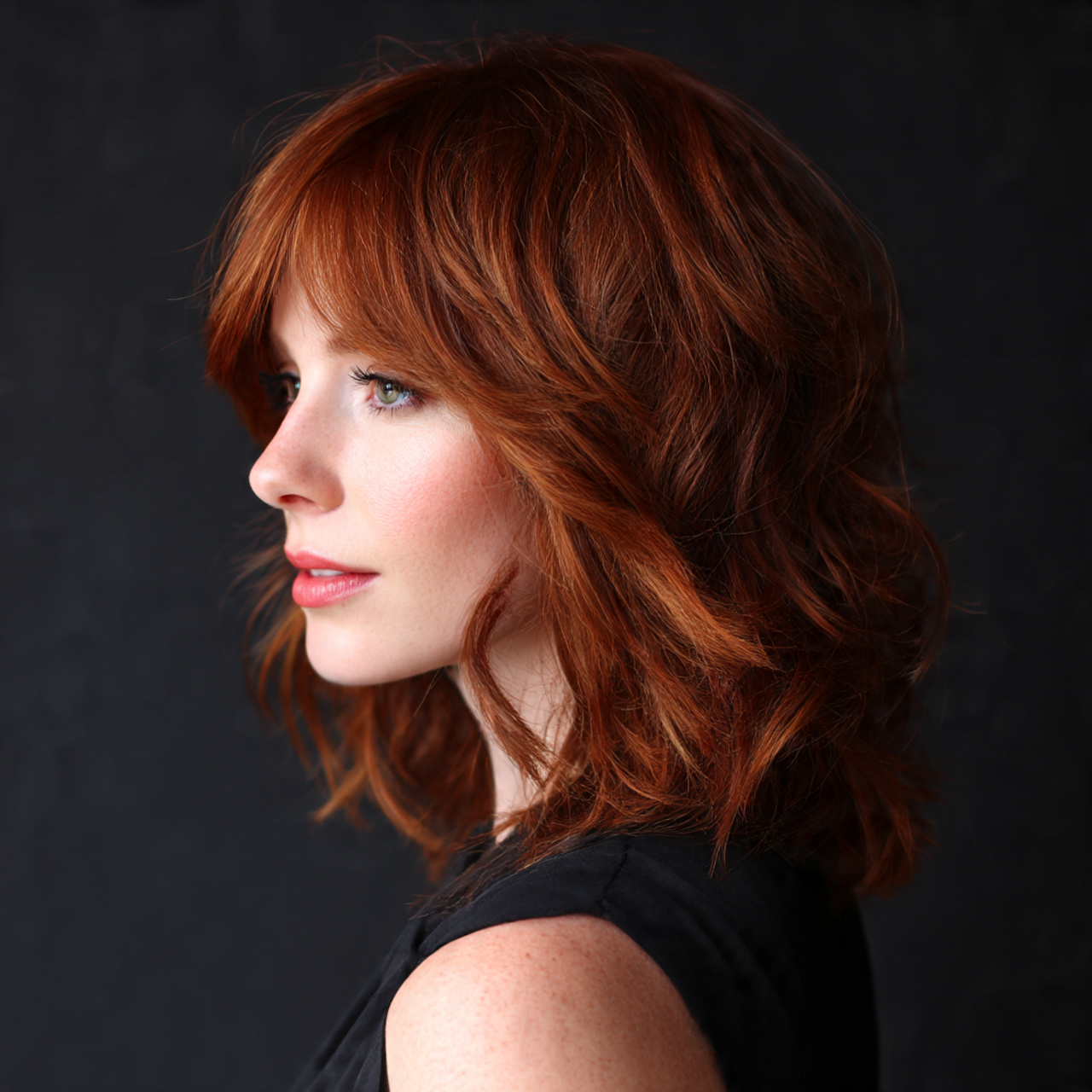 reverse balayage ginger wolf cut lighter copper