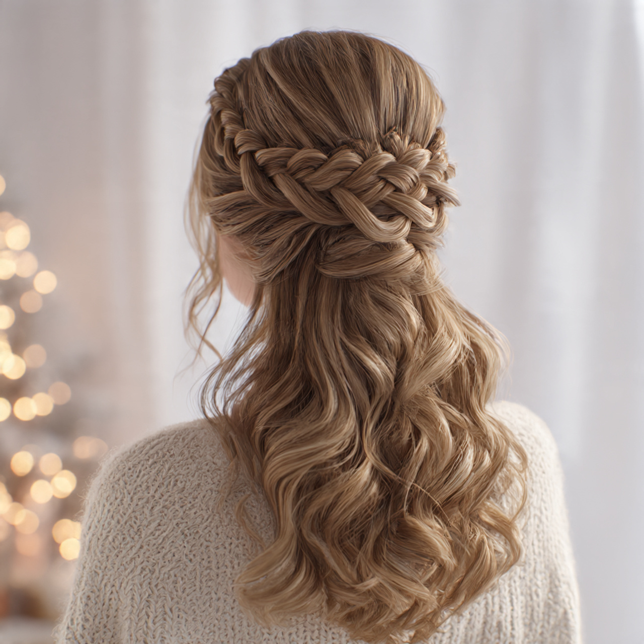 romantic half up braided crown winter hairstyle hair