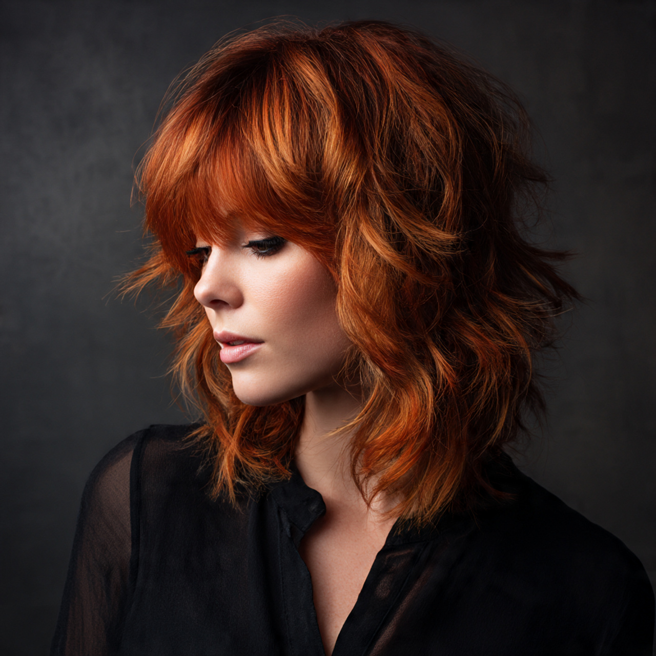 rooted ginger wolf cut hairstyle dark natural