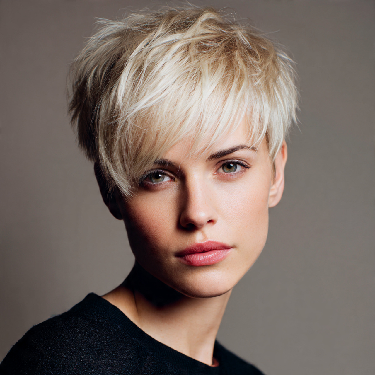 short asymmetrical blonde crop haircut one side