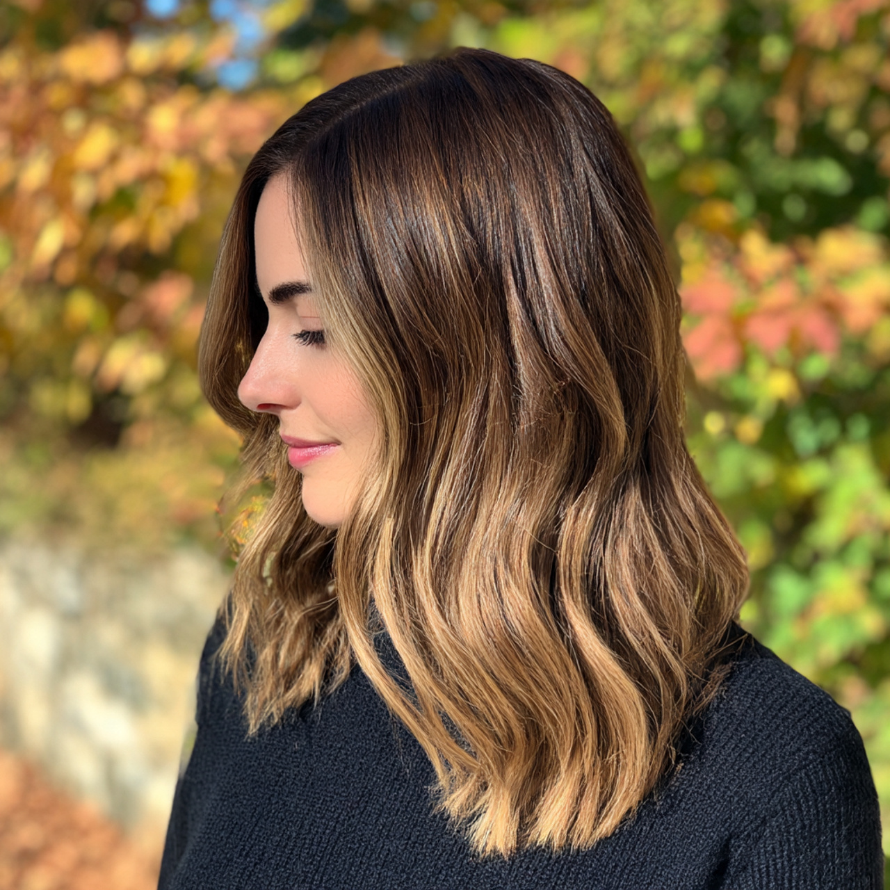 shoulder length hair showing a seamless color melt