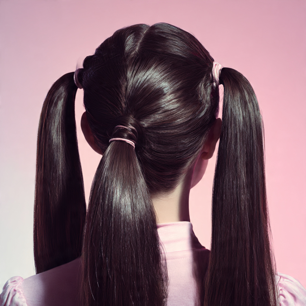 sleek polished pigtails on long hair symmetrical