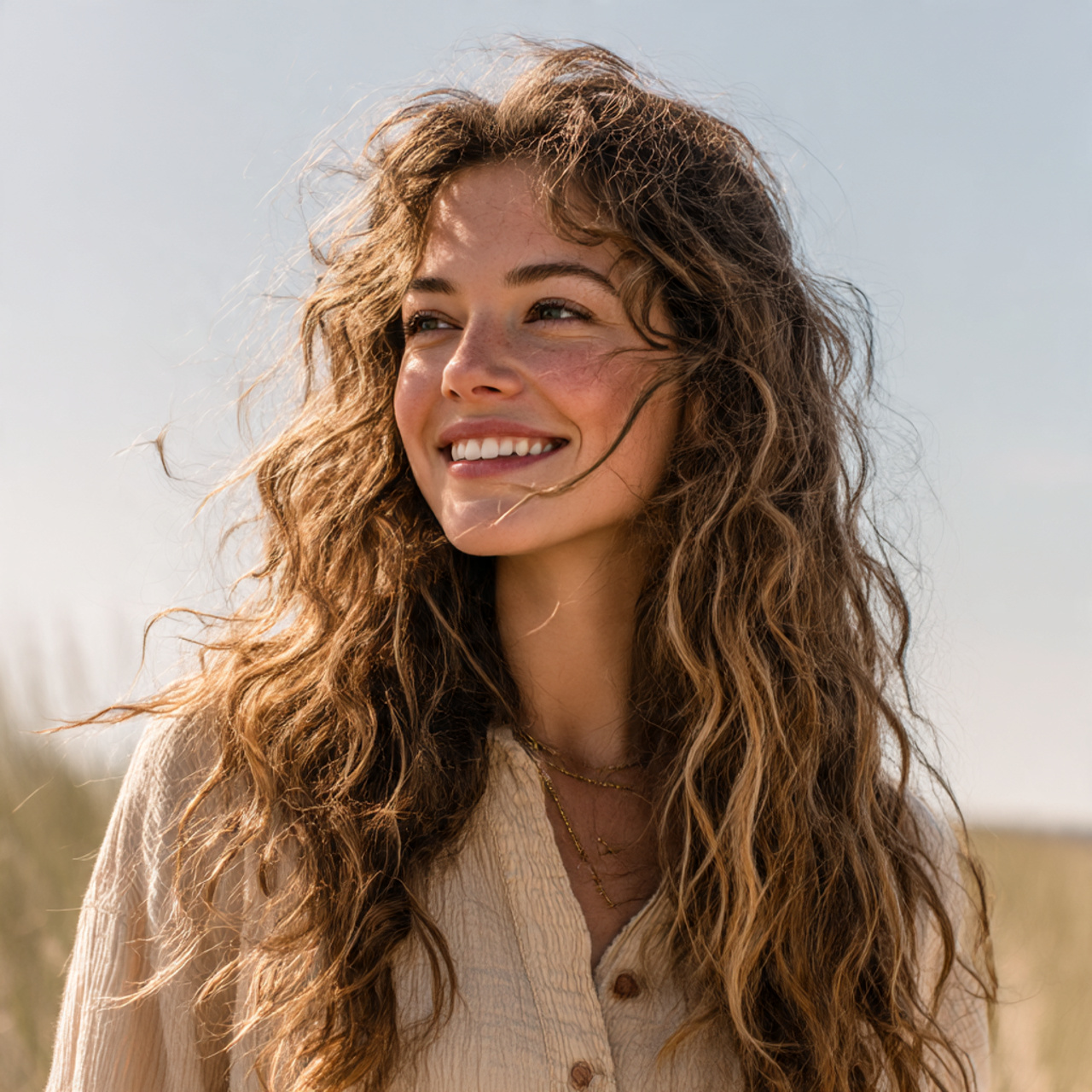 soft flowy natural wavy hair with airy