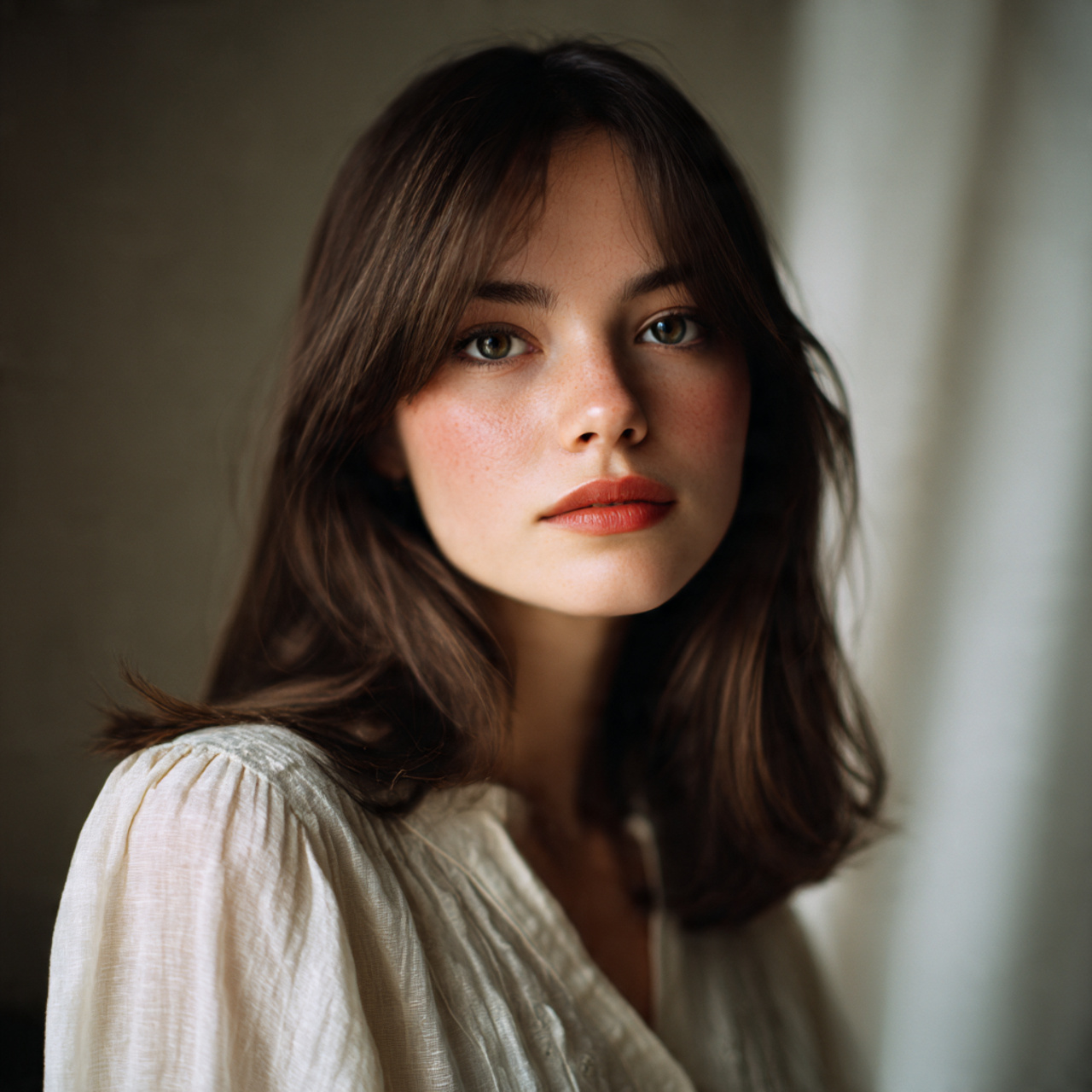 soft natural lighting model with medium long hair