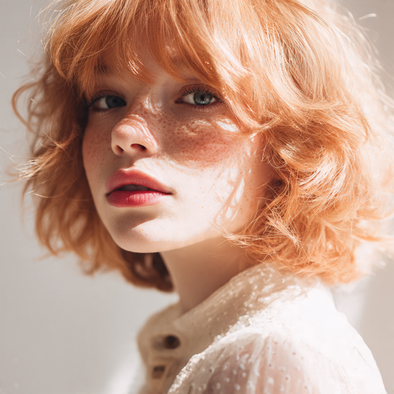 soft pastel ginger wolf cut on a