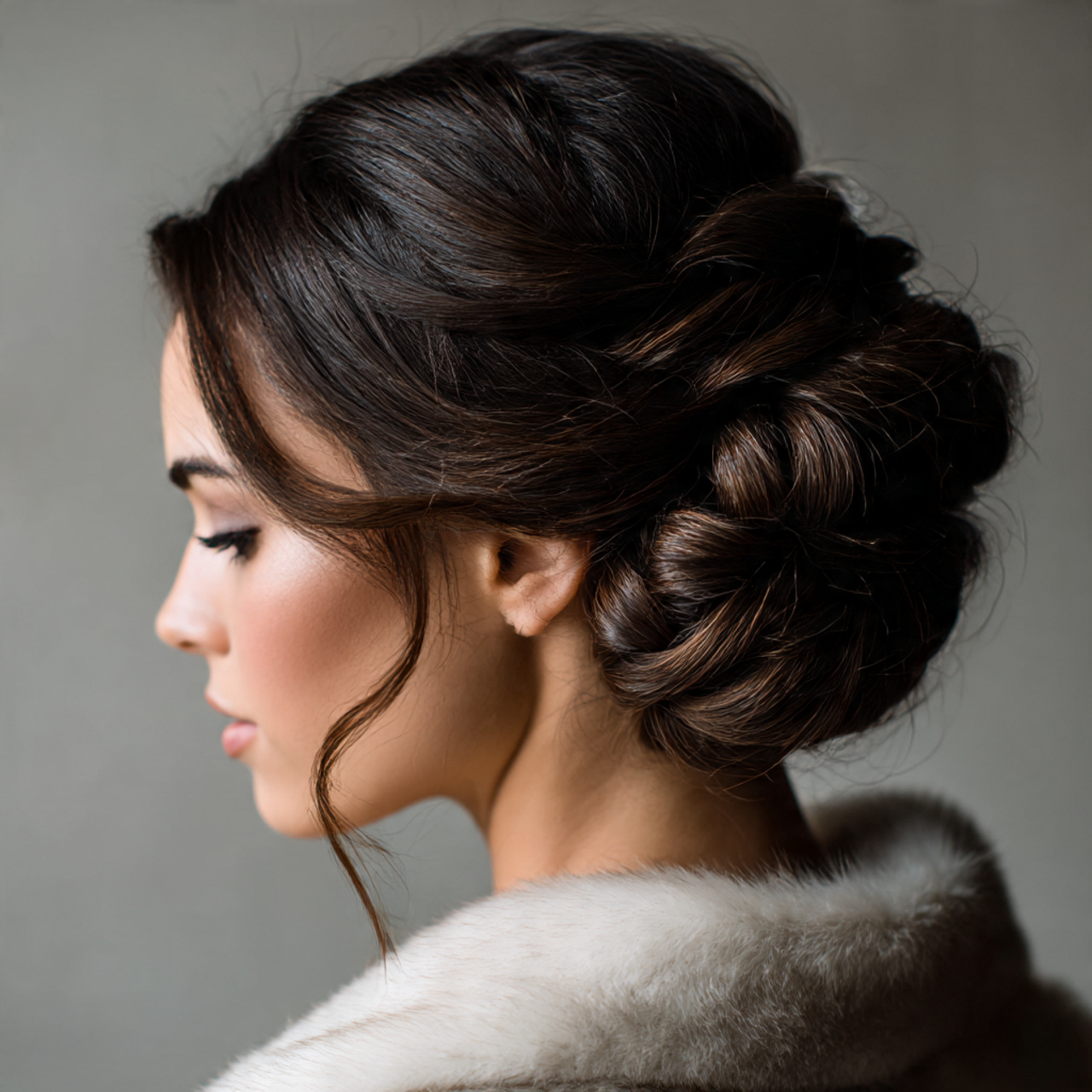 sophisticated twisted french roll hairstyle for winter